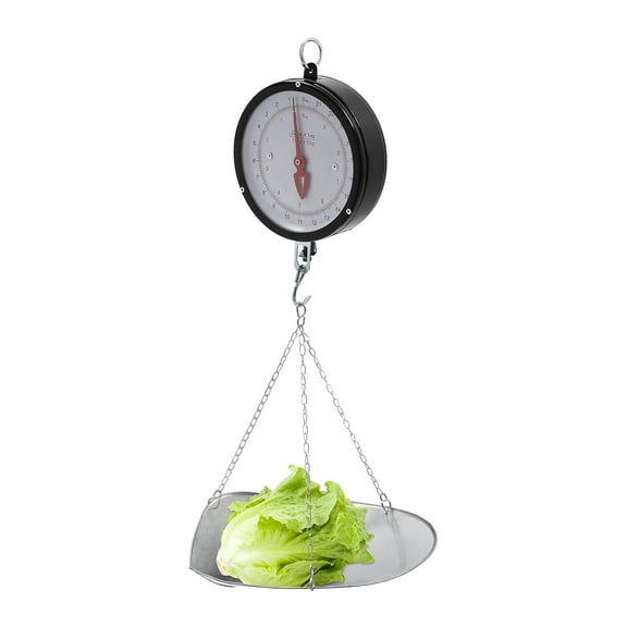 Double-Sided Dial Hanging Scale, 22lbs Mechanical Hanging Scale with Scoop/Chain, Large Display Spring Dial Weight Scale, High Accuracy Weight Scale for Farm, Kitchen Food and Produce (Black)