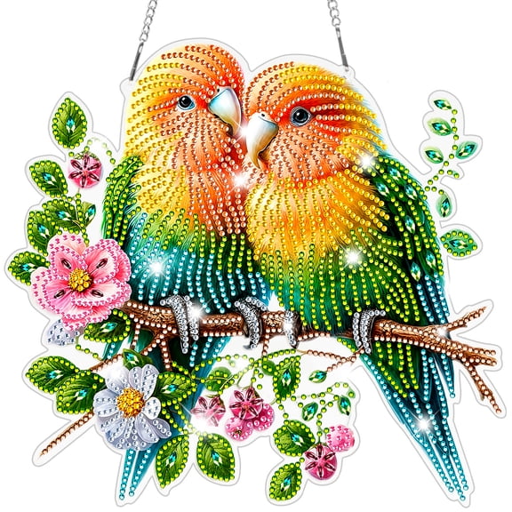Double Sided Diamond Art Hanging Kit for Adult Special Shape Rhinestone DIY Acrylic Diamond Art Window Pendant Home Garden Wall Hanging Ornament (Bird Flower)