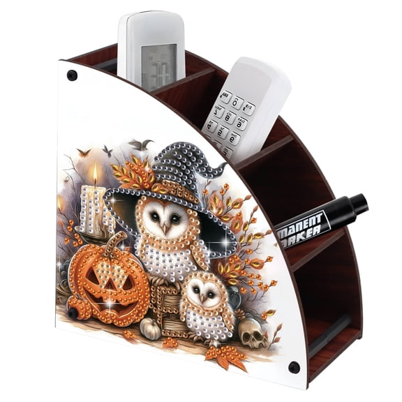 Double Sided Diamond Painting Kit Storage Box, Halloween Pumpkin Owl 5D DIY Desktop Remote Control Organizer, Holiday Gift