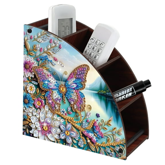 Double Sided Diamond Painting Kit Storage Box, Lakeside Butterfly 5D DIY Special Shape Organizer Ideal for storing small items like remote controls on your desk