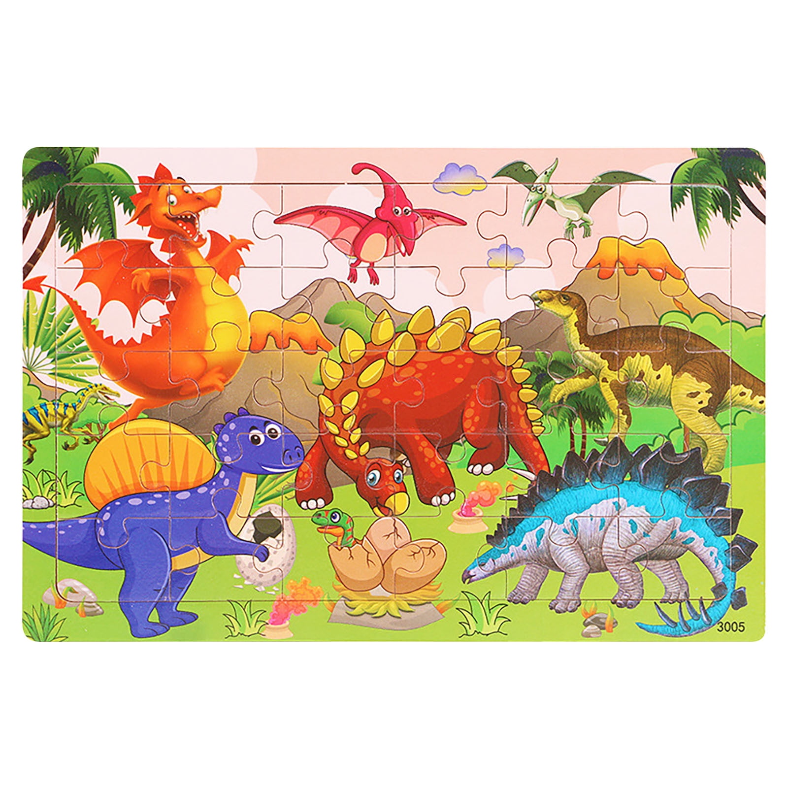 Double-Sided Dinosaur & Airplane Wooden Puzzle - 30pc Large-Piece Kids ...
