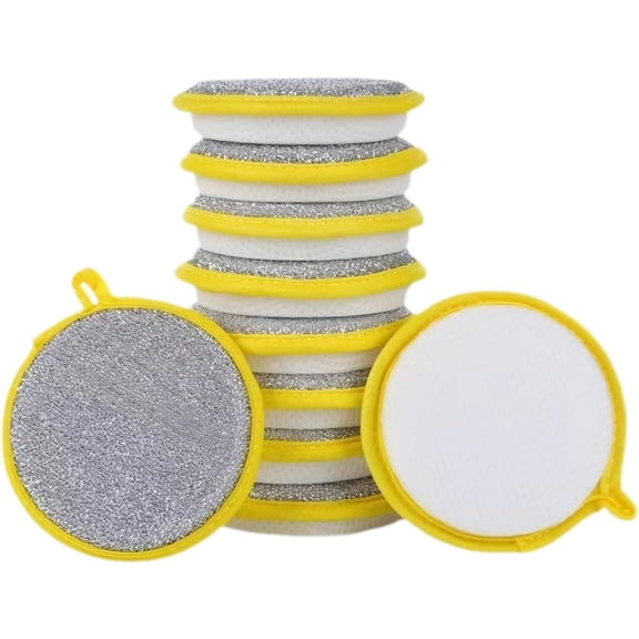 Double Sided Dish Sponges, Extra Thick 2.5cm Scrub Sponges Non Scratch for Kitchen, Heavy Duty Scouring Pads with Handle Hole for Dish Washing, Sink & Stove Cleaning (10 Pack)
