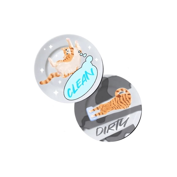 Double Sided Dishwasher Clean Dirty Sign with Cute Cat Design, 3.5 Inches, for Kitchen Refrigerator, Magnetic Decoration