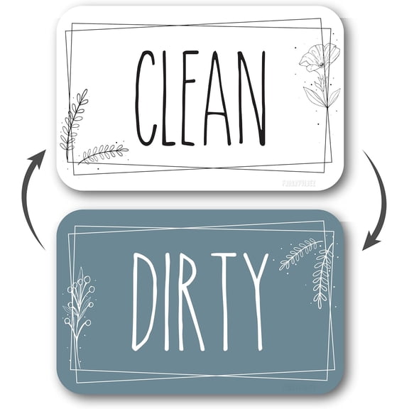 Double-Sided Dishwasher Magnet Clean Dirty Sign - Magnetic Signs That Say Clean/Dirty - Optional Metal Adhesive for Non-Metal Stainless Steel Dish Washers - Slate Blue & White