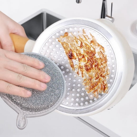 Double-Sided Dishwashing Sponge 1PC High-Density Elastic Circular Kitchen Cleaning Pad,Strong Stain Removal Soft Comfortable Grip Long-Lasting Durable,Dish Scrubber for Kitchen Household Use-Silver
