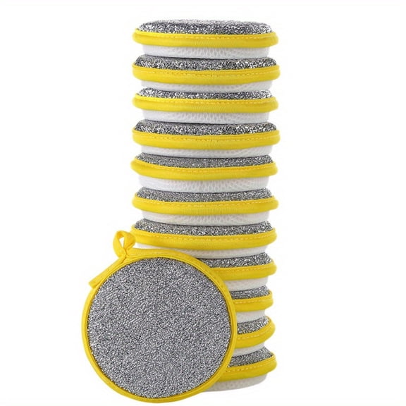 Double-Sided Dishwashing Sponges, Round Nylon-Filament Scrubbing Pads,Reusable Non-Scratch Kitchen Sponges,Durable High Resilience Material,Thickened Sponge Scrubber for Pots, Pans, Dishes(10PCS)