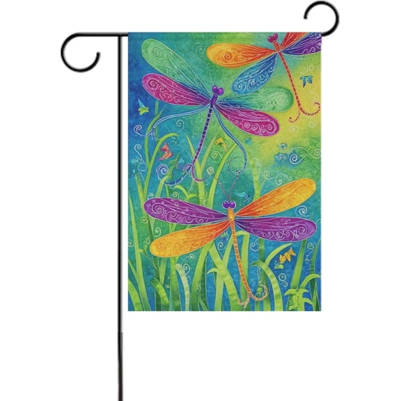 Double Sided Dragonfly Garden Flag 12x18 Inch Green Grass Yard Flag for Outdoor Farmhouse Holiday Decor