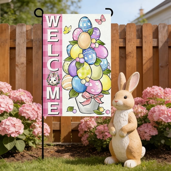 Double Sided Easter Garden Flag Waterproof Yard Decoration for Outdoor Spring Home Welcome Flag(A)