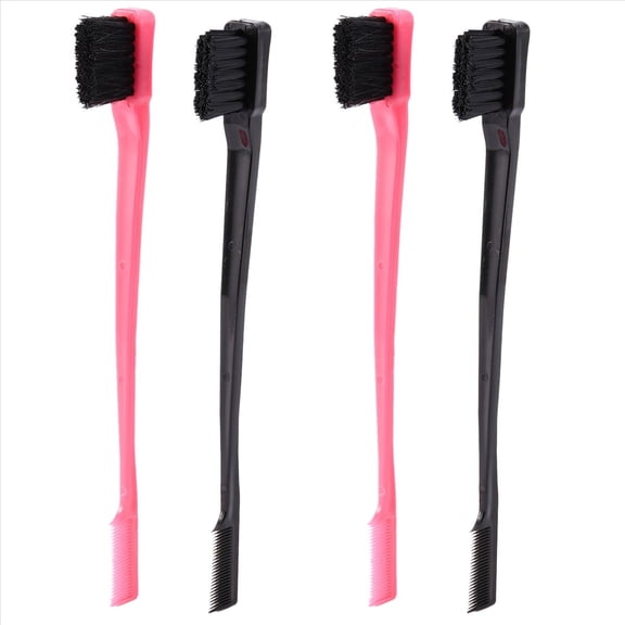 Double Sided Edge Control Hair Brush Comb Combo Pack 4 Pieces Pink and Black