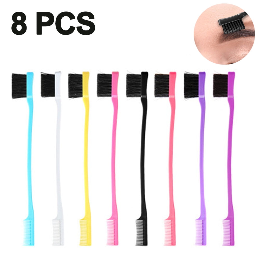 Double Sided Edge Control Hair Brush Comb Combo Pack 8 Pieces 8 Colours