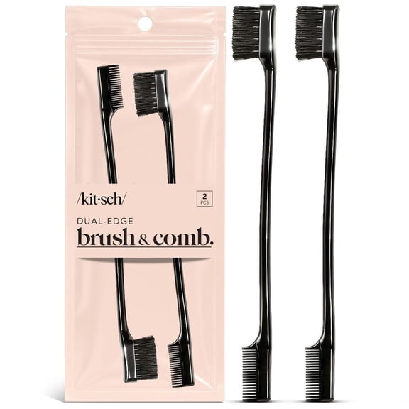 Double Sided Edge Control Hair Brushes for Women - Edge Brush with Soft Nylon Bristles | For Bangs, Hairline, Eyebrows & Lashes - 2 Pcs, Black