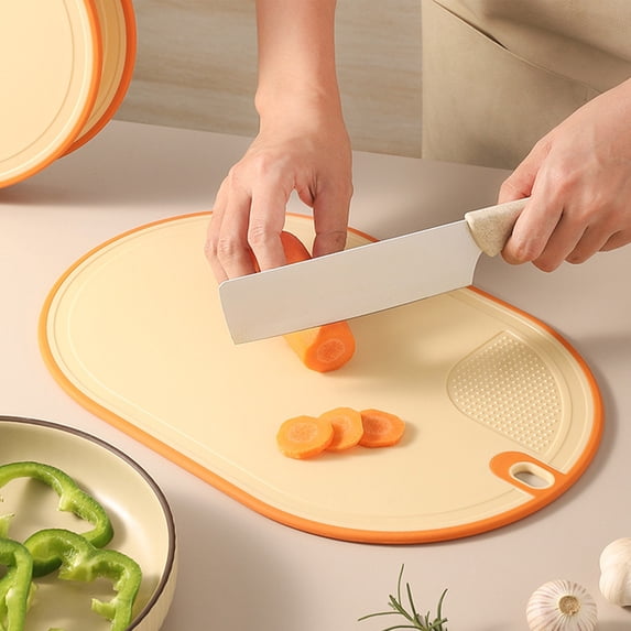 Double Sided Elliptical Chopping Boards with Handle,Dishwasher Safe,Large Non Slip Plastic Cutting Board Suitable for Kitchen,Camping,12.99x8.66 Inch,Yellow