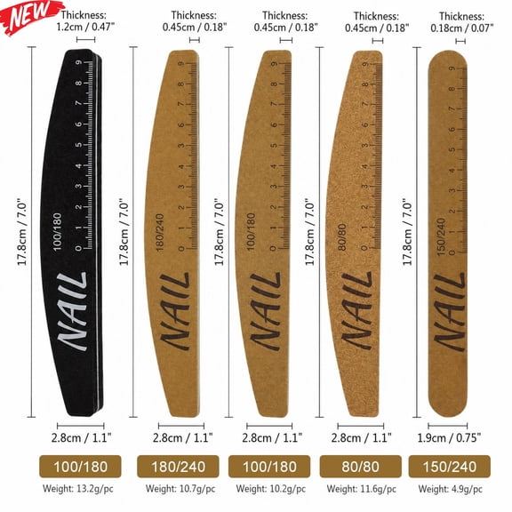 Double‑Sided Emery Board Nail File with Built‑in Ruler, Multi‑Grit 150/240 Manicure Sanding Buffer, Sturdy Nail Shaping Polishing Tool for Acrylic Gel & Natural Nails Home Salon Use