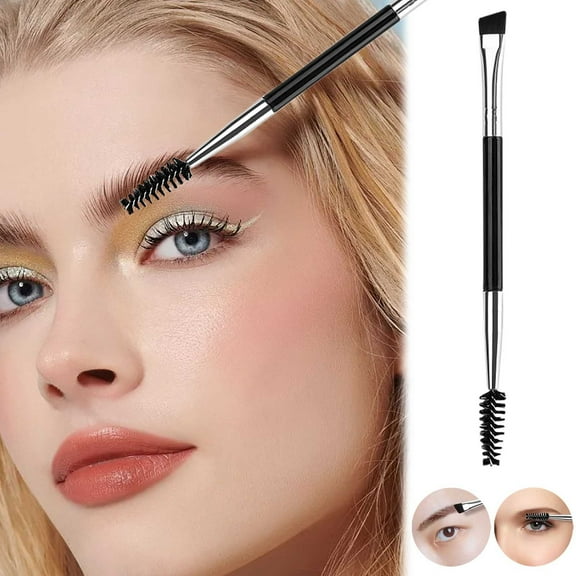 Double-Sided Eyebrow Brush - Flat & Angled Wooden Handle Makeup Brush for Eyebrows, Soft Bristles, Ergonomic Design, Easy to Clean, 14.5cm, Ideal for Beginners & Professionals