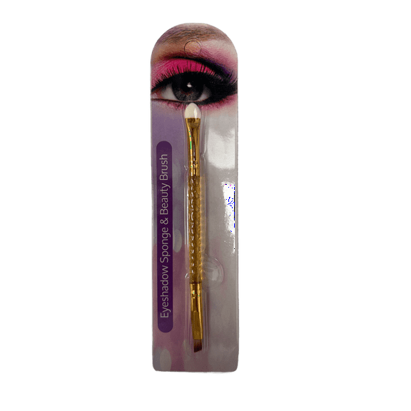 Double Sided Eyeshadow Sponge and Beauty Brush, Dual End Applicator with Soft Bristles, Blending Sponge, Transparent Handle, Precise Pigment Control, for Beginners, Pros, Gold