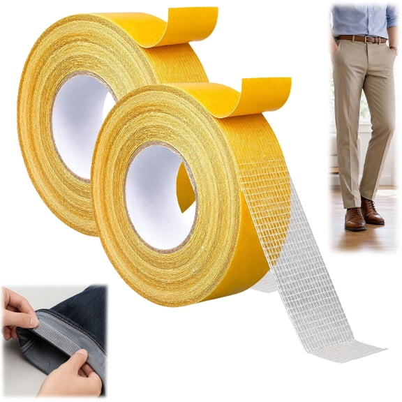 Double Sided Fabric Tape Heavy Duty, Hemming Tape for Pants, Iron on Hemming Tape No Sew for Curtains Clothing Crafts(2PCS, 1" x200")