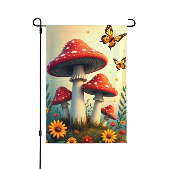 Double Sided Fairy Garden Flag 12x18 Inch Mushroom Butterfly Flowers Garden Flag Outdoor Yard Lawn Decor Seasonal Welcome House Flag Spring Summer Decor