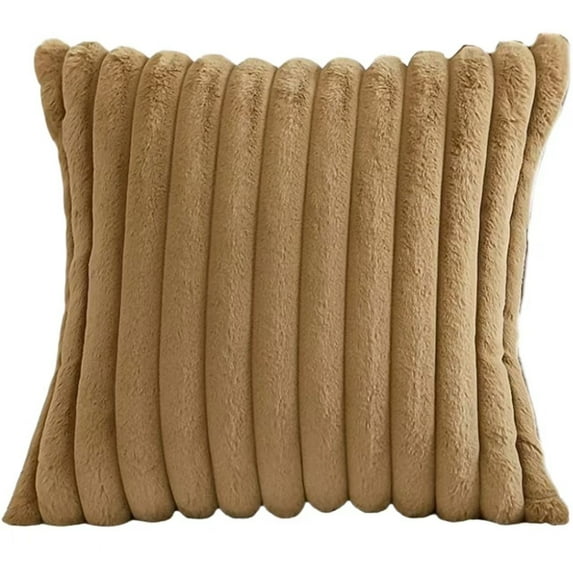 Throw Pillow Covers 18x18 Inch, Soft Plush Striped Decorative Pillow Covers with Velvet Back Double Sided Fluffy Shaggy Cushion Covers for Sofa Couch Bed Living Room Home Decor