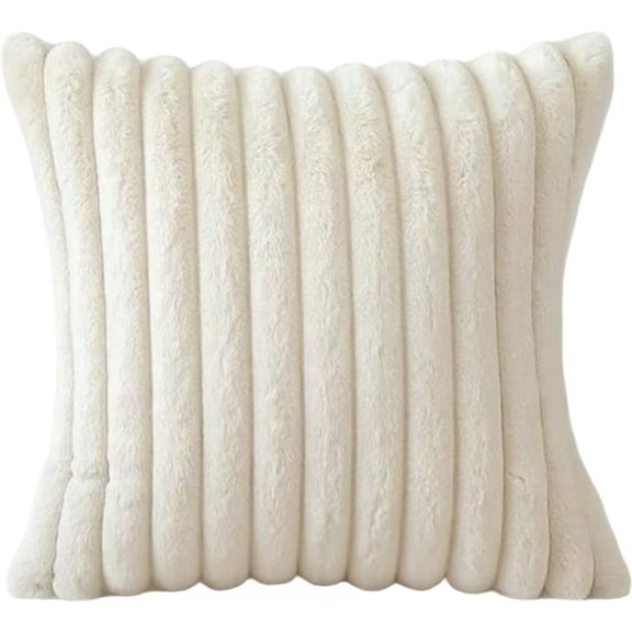 Throw Pillow Covers 18x18 Inch, Soft Plush Striped Decorative Pillow Covers with Velvet Back Double Sided Fluffy Shaggy Cushion Covers for Sofa Couch Bed Living Room Home Decor