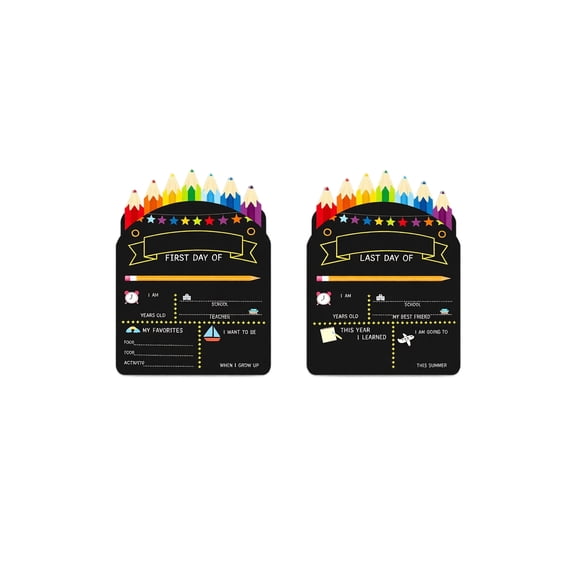 Double Sided First & Last Day of School Chalkboard Sign, 5 Shapes (Rectangular & Apple), 10-12 Inch, Reusable Erasable Photo Prop for Kinder Back to School DIY(B)