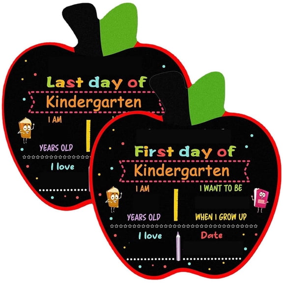 Double Sided First & Last Day of School Chalkboard Sign, 5 Shapes (Rectangular & Apple), 10-12 Inch, Reusable Erasable Photo Prop for Kinder Back to School DIY(D)