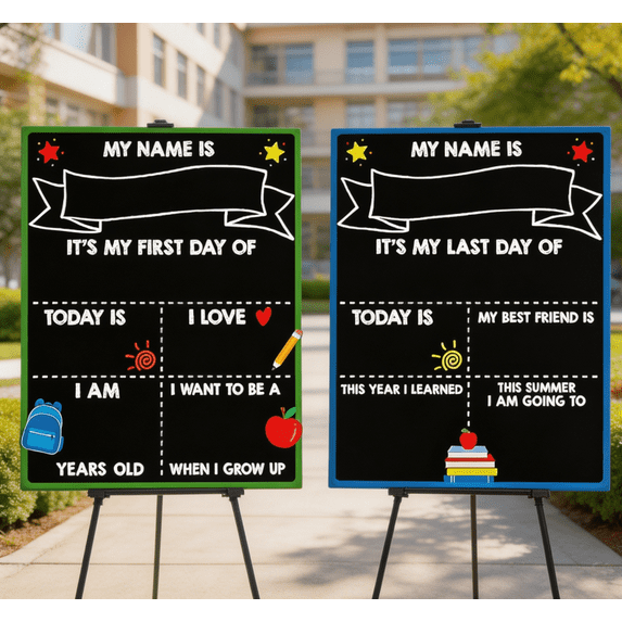 Double-Sided First & Last Day of School Chalkboard Sign | Back to School Sign, Reusable Chalk Board, For Kids Kindergarten Preschool, Photo Prop(1Pcs)