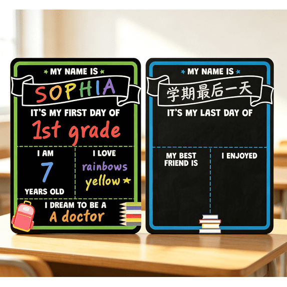 Double-Sided First & Last Day of School Chalkboard Sign | Back to School Sign, Reusable Chalk Board, For Kids Kindergarten Preschool, Photo Prop(1Pcs)