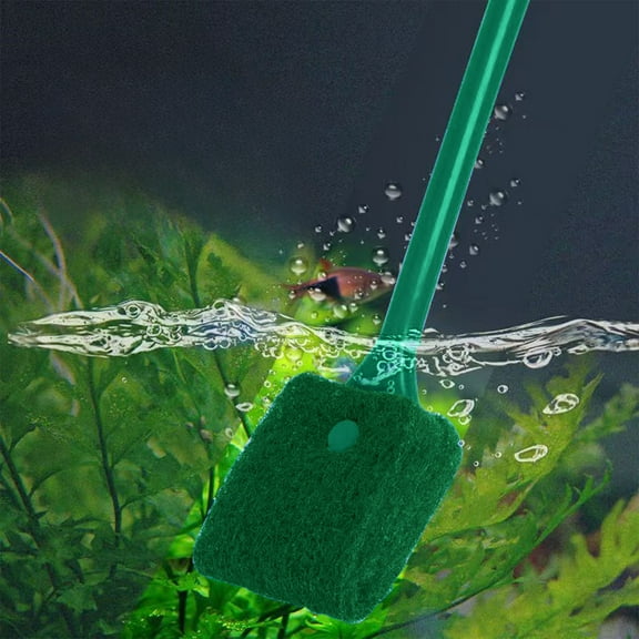 Double-Sided Fish Tank Cleaner Brush - 15" Long Handle Aquarium Scrubber for Glass/Acrylic Tanks | Algae Remover Tool with Ergonomic Grip for Reptile Terrariums & Hydroponics