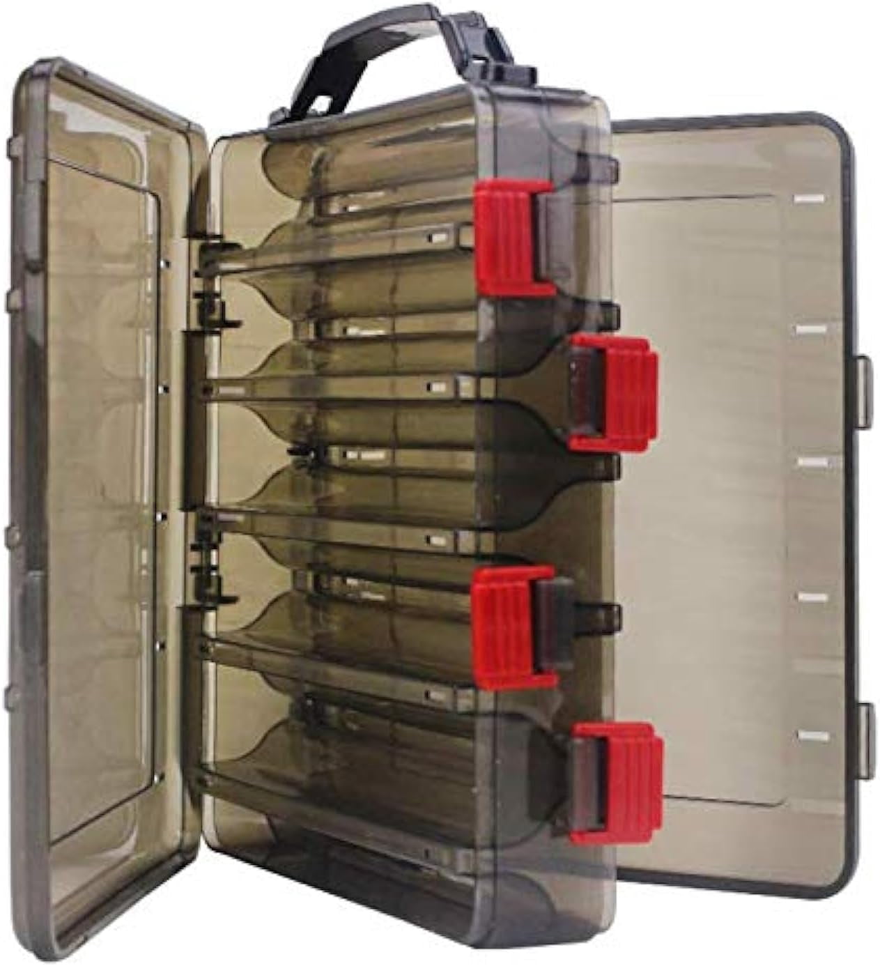 Double-Sided Fishing Lure Hook Tackle Box Visible Hard Plastic Clear Fishing Lure Bait Squid Jig Minnows Hooks Accessory Storage Case Container (Brown-10 Slots)