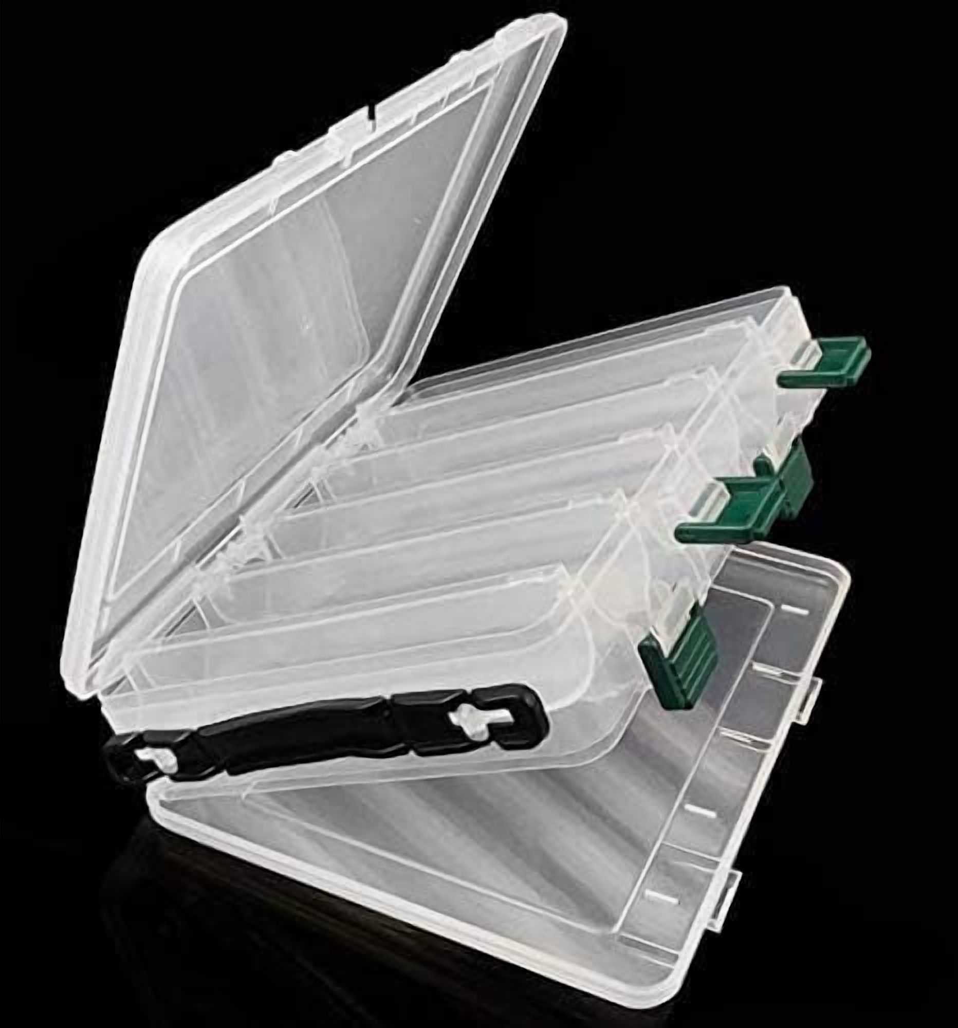 Double-Sided Fishing Lure Hook Tackle Box Visible Hard Plastic Clear Fishing Lure Bait Squid Jig Minnows Hooks Accessory Storage Case Container (Clear-10 Slots)
