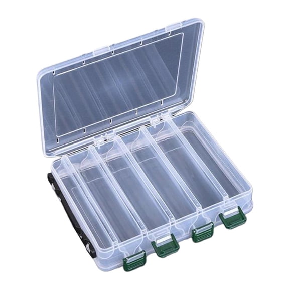 Double Sided Fishing Tackle Box with Handle 14 Compartments Lure Storage Organizer for Anglers and Outdoor Enthusiasts (Transparent)