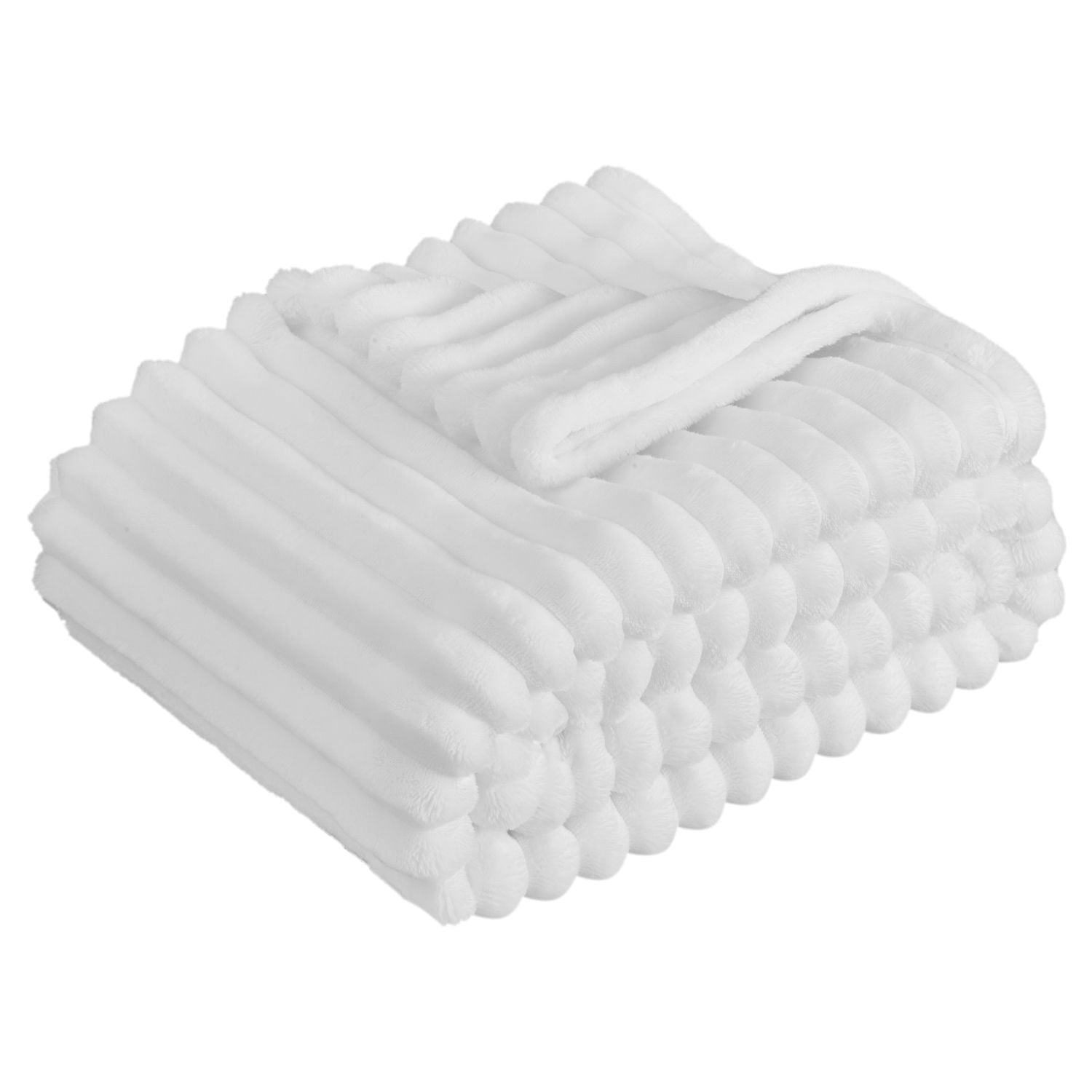Double-Sided Fleece Blanket 50x60 Inches, Soft and Skin-Friendly Flannel, Lightweight and Warm, Machine Washable, Classic White Ribbed Design for Home and Travel