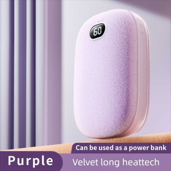 Double-Sided Fleece Hand Warmer & Power Bank - 60â Fast Heating Portable for Indoor Outdoor Purple