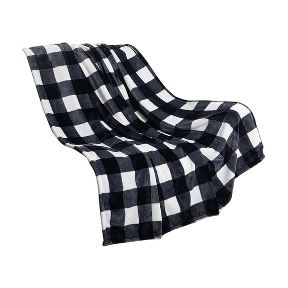 Double Sided Fleece Plaid Blanket, Black & White Checkered Flannel Blanket, Buffalo Plaid Sofa Blanket(51.18脳59.05in)