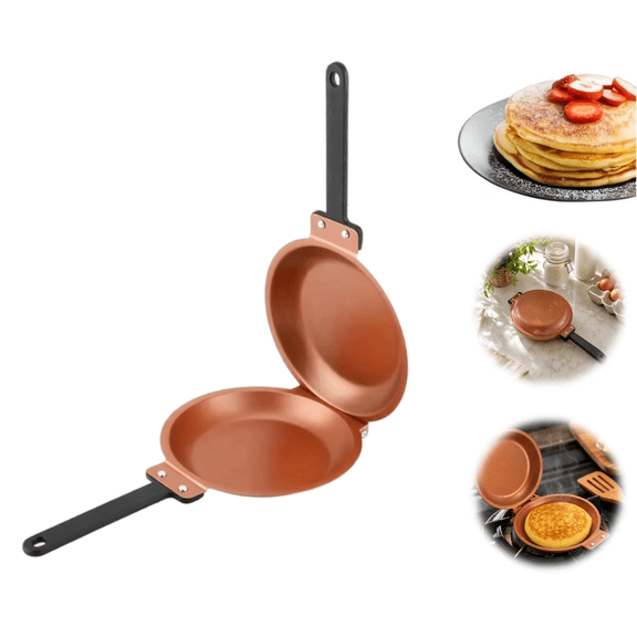 Double Sided Flip Frying Pan, Foldable Non-Stick Pancake & Fried Egg Pan, Double-Side Flip Design Cookware for Home Kitchen Cooking(Gold)