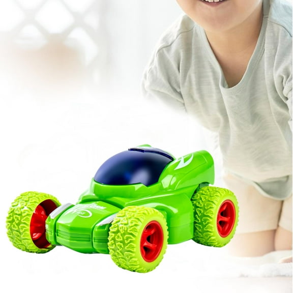 Double-Sided Flip Stunt Truck - Off-Road 4WD Inertia Powered Rolling Action Friction Drive Vehicle Compact Motion Toy Boys Gift(Green)