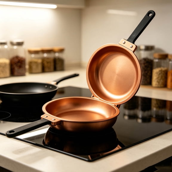 Double Sided Folding Frying Pan, Non Stick Flat Bottom Breakfast Pan for Omelet Pancake 14.17x7.48in Mzrulpne