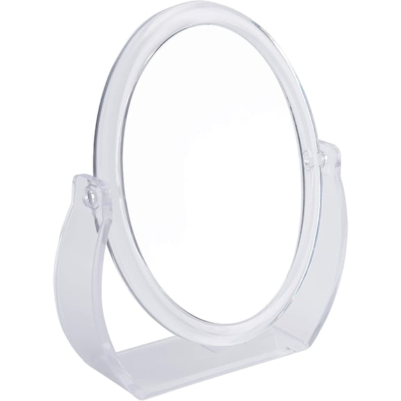 Double-Sided Free-Standing Swivel Vanity Mirror | Regular & 10Xs Magnification | Make-up & Shaving Use | Freestanding | Tabletop | Rubberized | Clear