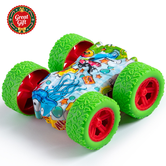 Double Sided Friction Powered Stunt Monster Truck, 360° Rolling Flip Push and Go Off-Road Vehicle, No Battery Toddler Play Toy, Christmas Birthday Holiday Gift for Kids Boys Girls Ages 3 and Up