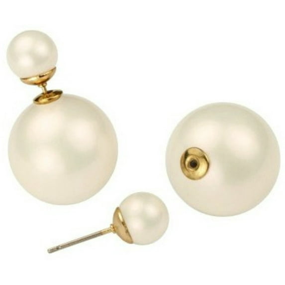 Double Sided Front Back Peek A Boo Ball Stud Earrings Adult Women (Faux Pearl)