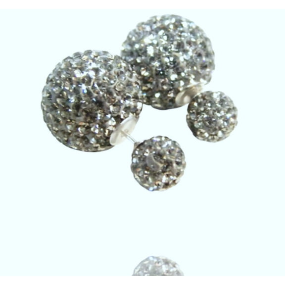 Double Sided Front Back Peek A Boo Ball Stud Earrings Adult Women (Sterling Graphite)