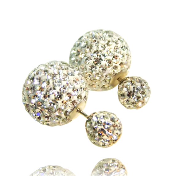 Double Sided Front Back Peek A Boo Ball Stud Earrings (Sterling/Clear)