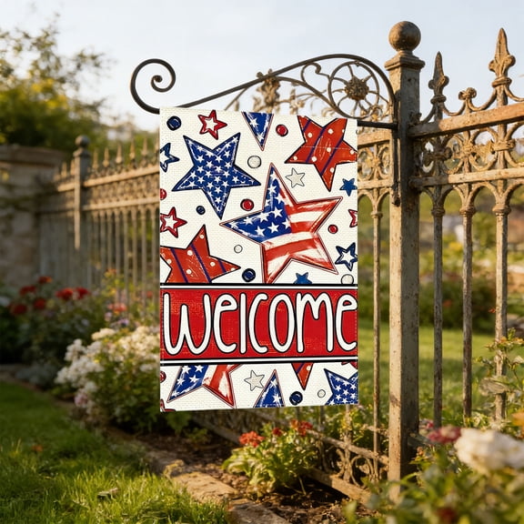 Double Sided Garden Flag 11.8x17.7 Inch Independence Day Patriotic American Outdoor Yard Decoration Reversible Linen Porch Banner for Home