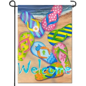 Double Sided Garden Flag Flip Flops Summer Beach Welcome Design Weather Resistant Double Stitched 18 x 12.5 Inch