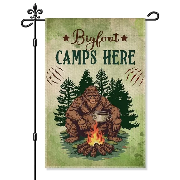 Double Sided Garden Flag Funny Sasquatch Bigfoot Camping Welcome RV Yard Outdoor Decor for Home Campers Patio Seasonal Everyday Gifts