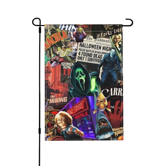 Double Sided Garden Flag Horror Movie Characters Flag Wall Hanging Room Decorative Yard Home Decor 12x18 inch