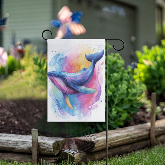 Double Sided Garden Flags 12x18 Inch Fade Resistant Pastel Galaxy Whale Pattern Yard Flags for Outdoor Patio Porch Lawn Home Decor