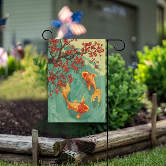 Double Sided Garden Flags 12x18 Inch Fade Resistant Plum Blossom Koi Yard Flags for Outdoor Patio Porch Lawn Home Decor