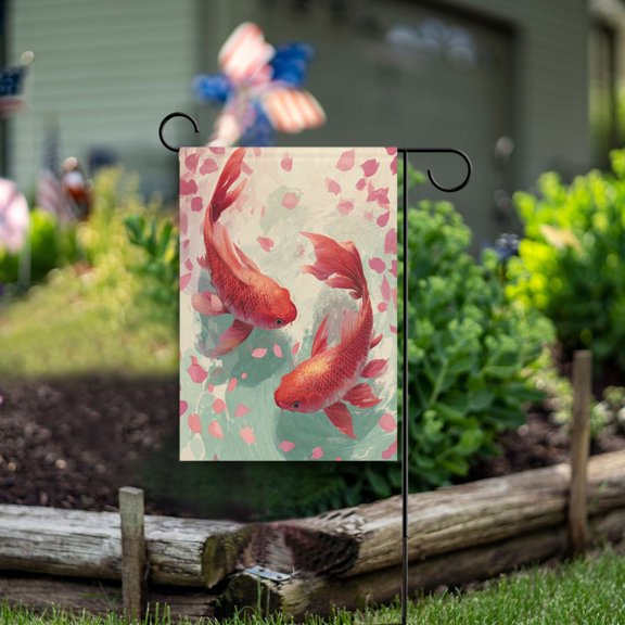 Double Sided Garden Flags 12x18 Inch Fade Resistant Red Koi Harmony Yard Flags for Outdoor Patio Porch Lawn Home Decor