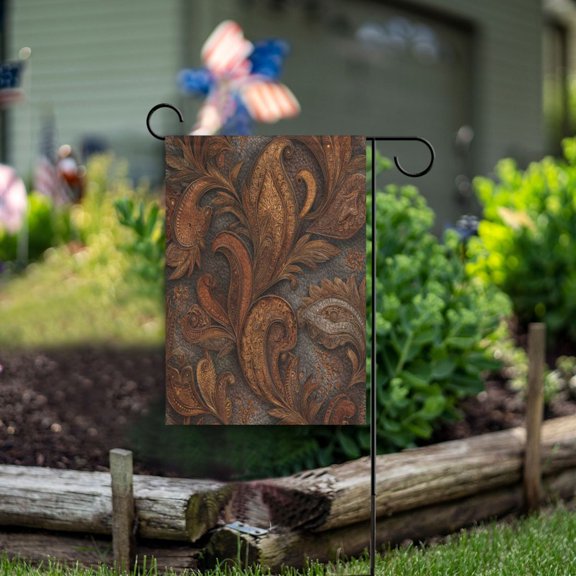 Double Sided Garden Flags 12x18 Inch Fade Resistant Vintage Leather Scrolls Yard Flags for Outdoor Patio Porch Lawn Home Decor
